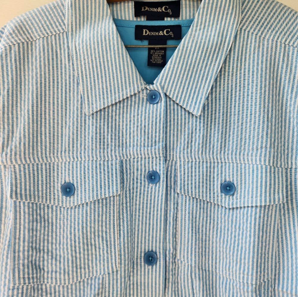 Denim & Co. Blue Outfit. Seersucker  Jacket, Matching Top And Pants. New. Size2X - Picture 11 of 11